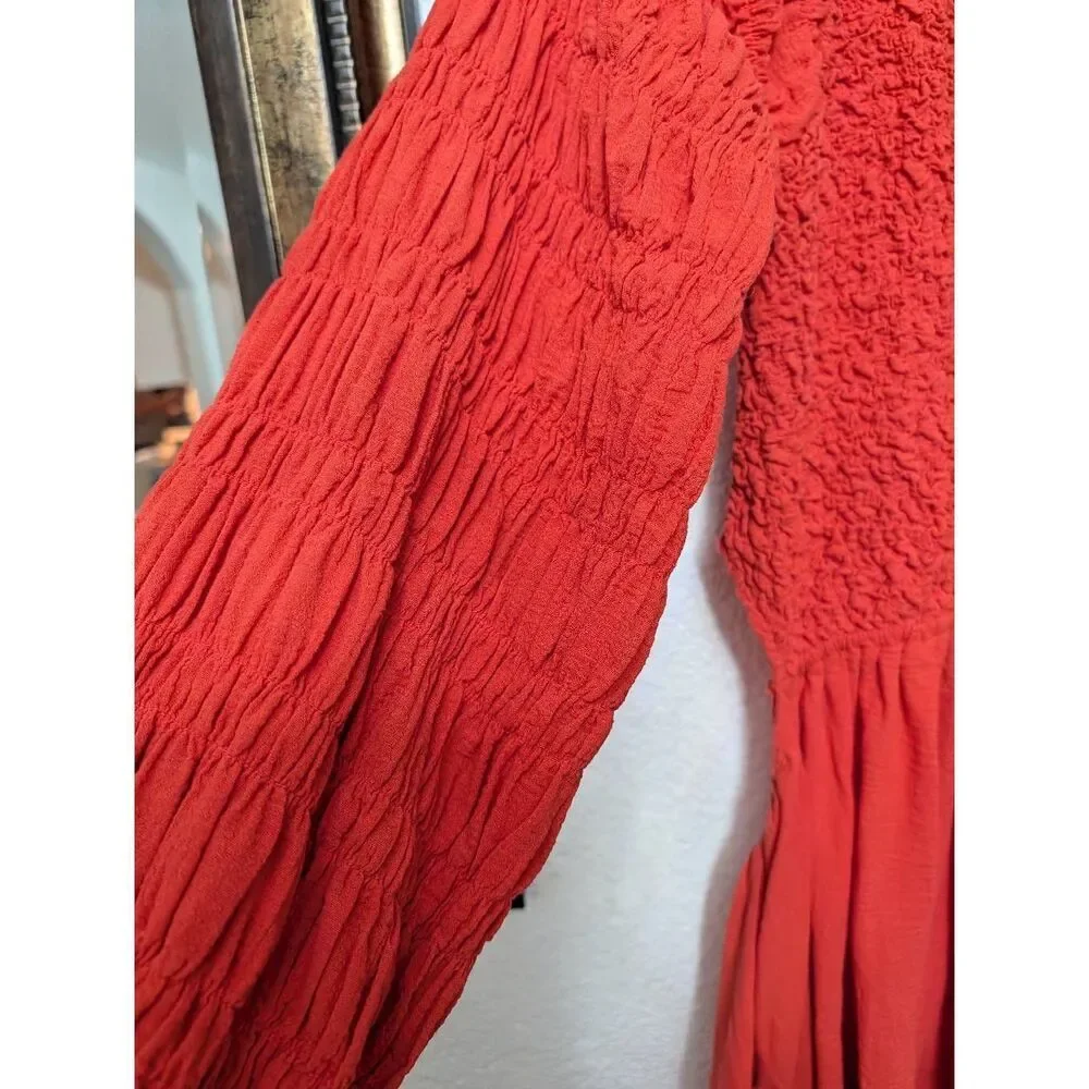 Free people Brandi Romper Smocked Balloon long sleeve open back - Picture 4 of 12